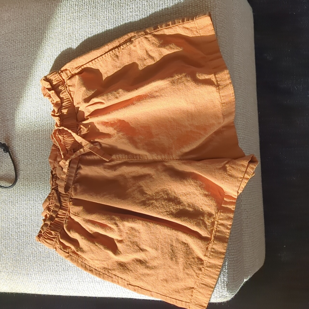 Cotton-Linen Uniqlo Paper Bag Shorts Burnt Orange Tie Waist